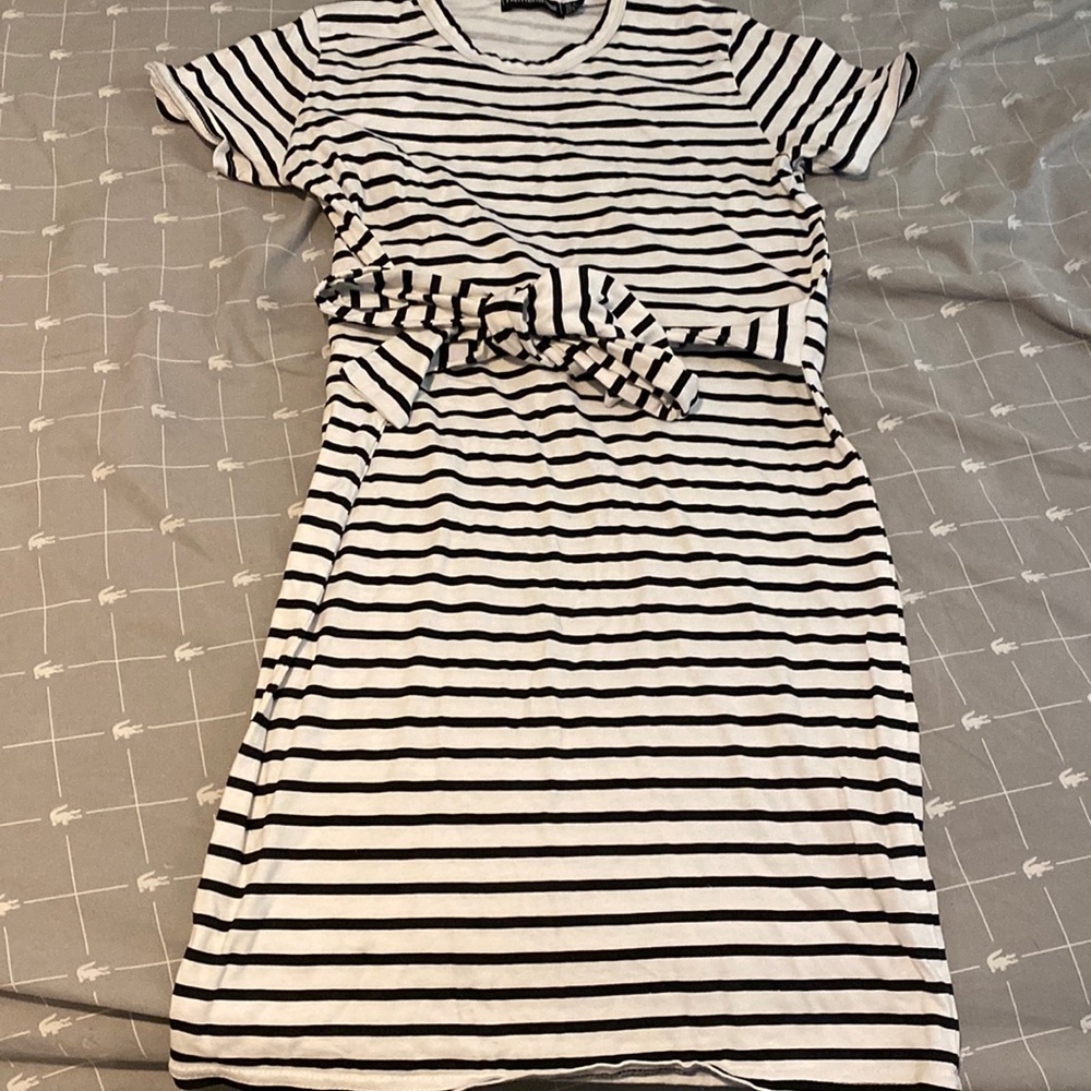Black and white stripped tie up dress